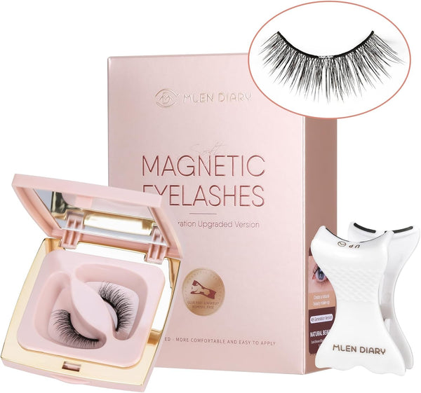 Magnetic Eyelashes Kit, Reusable False Lashes without Eyeliner, Upgraded 3D Dual Magnetic Eyelashes, Portable No Glue Lash Clusters for Light Natural Makeup