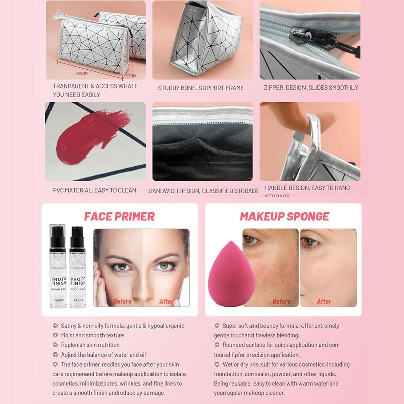 Travel Makeup Kit | Makeup Bundle Includes Eyeshadow Lipstick - Makeup Kits Storage Bag Mirrors Makeup Bundle Includes Makeup Sets