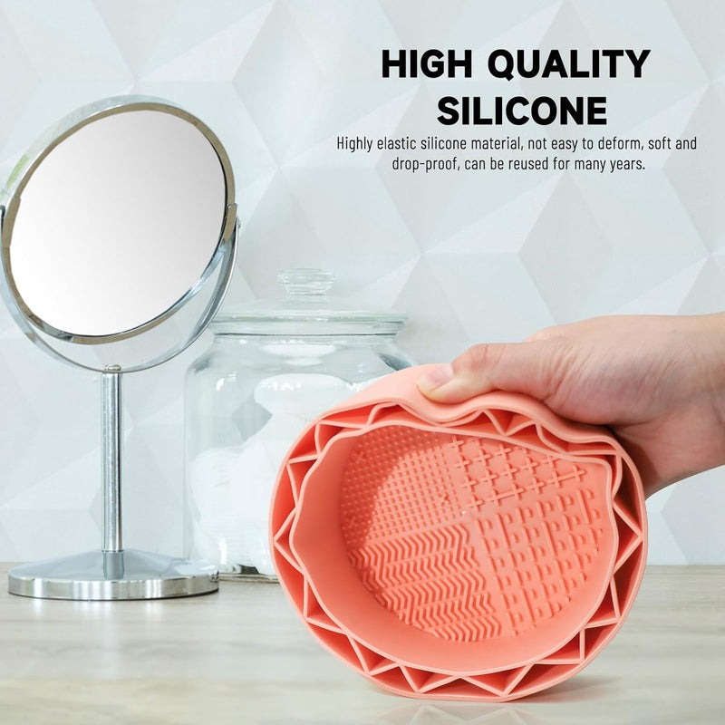 Makeup Brush Cleaner Mat with Drying Rack, Silicone Makeup Brush Cleaning Mat Scrubber Bowl, Make up Brush Cleaner Pad for Cosmetic Brushes,Orange