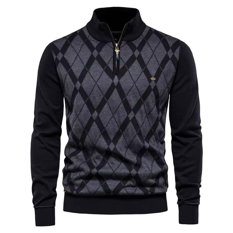 Argyle Solid Color Cardigan Men Casual Quality Zipper Cotton Winter Mens Sweaters Fashion Basic Cardigans for Men