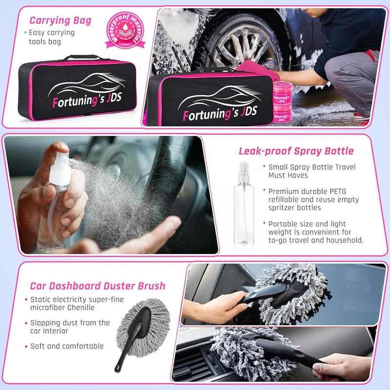 35PCS Car Detailing Kit Interior Cleaner with High Power Handheld Vacuum,Car Wash Kit with Detailing Brush Set,Car Interior Detailing Kit,Pink Car Accessories for Motorcycle,Cars Gifts for Women