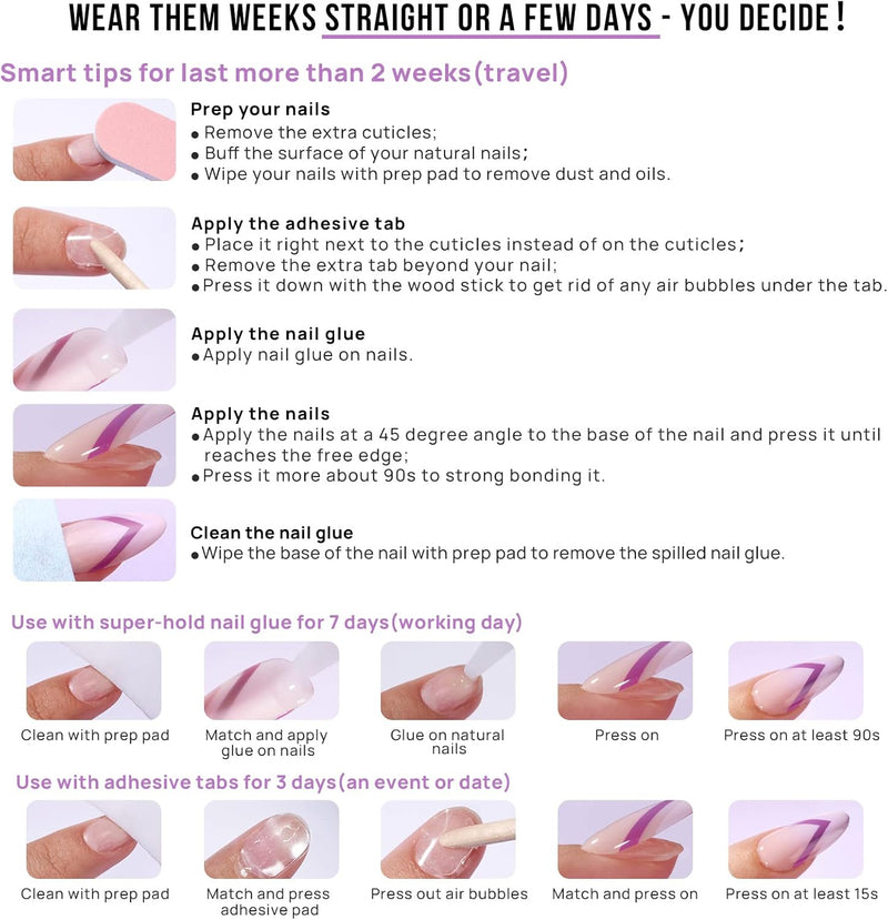 French Tip Press on Nails -  White Press on Nails Almond, Medium Glue on Nails with Nail Glue, Reusable Stick on Nails in 15 Sizes - 30 Soft Gel Fake Nails Kit, Classic