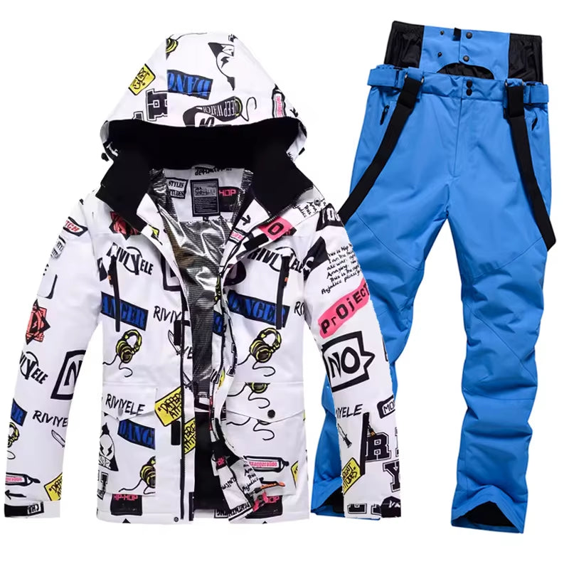 New Men Women Couples Ski Suit Winter Windproof Thick Warm Skiing Jacket and Pants Set Outdoor Snow Snowboarding Costumes