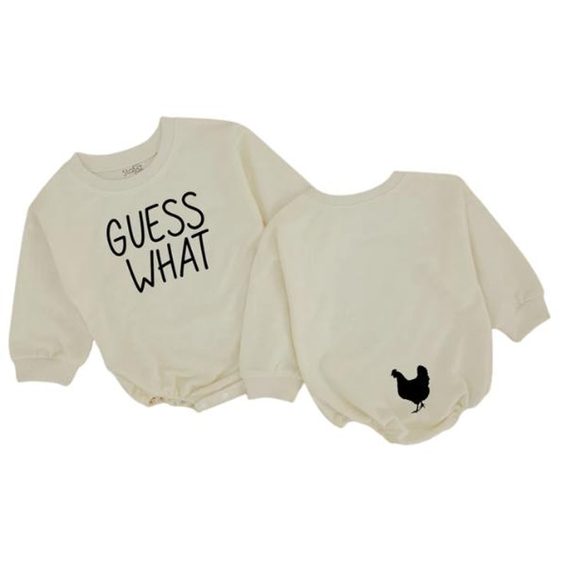 STAFAZ Guess What Chicken Butt Baby Romper - Funny Orange Bodysuit with Chicken Graphic Gender Neutral Baby Shower Gift Double Sided Design Perfect for America