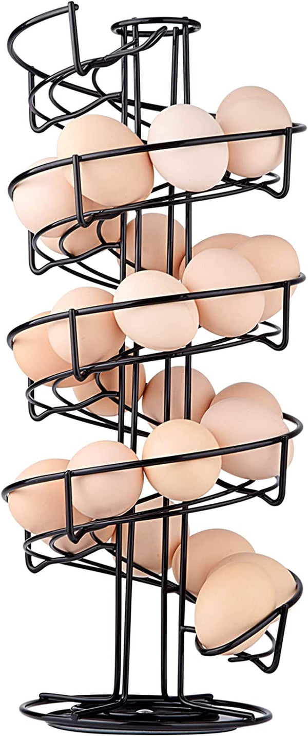 Spiral Design Metal Egg Skelter Dispenser Rack,Storage Display Rack (Black)