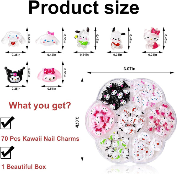 70Pcs Nail Charms, Kawaii Nail Charms 3D Nail Art Charms Flatback Resin Charms for DIY Nail Art Decorations Supplies