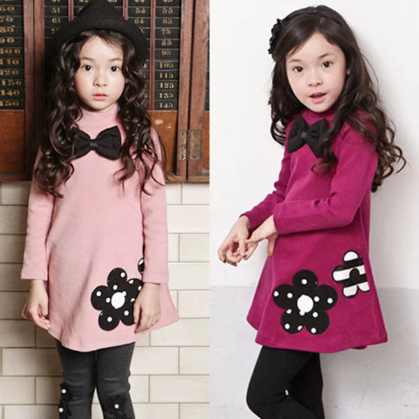 Autumn Winter Thick Girl Sweatshirts Fashion Cotton Embroidered Princess Dress Butterfly Tie Turtleneck Sweater Baby Kid Clothes