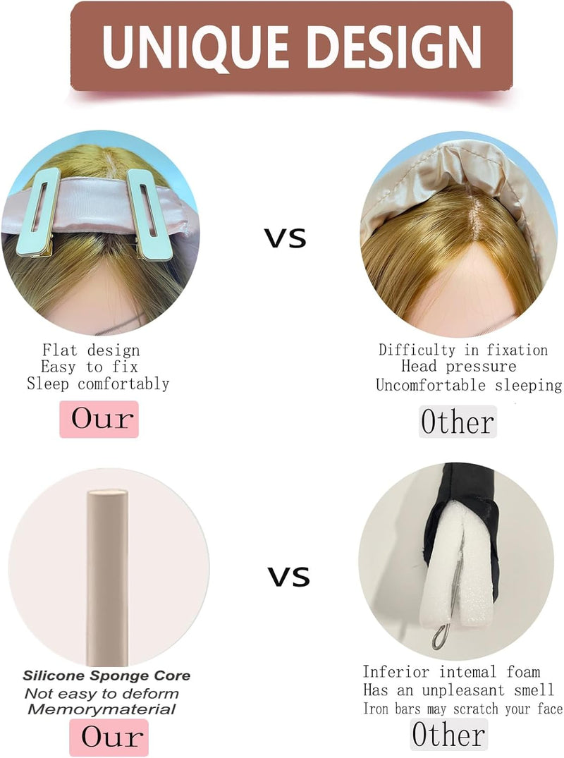 Satin XL Hair Rollers for Overnight Curls - Heatless Jumbo Curling Set with Headband and Rollers to Sleep In