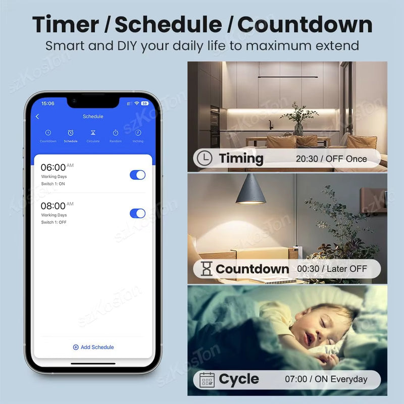 16A Tuya Wifi Smart Switch Module 2CH Smart Home Mini DIY Light Breaker Timer Voice Control Works with Alexa Google Home