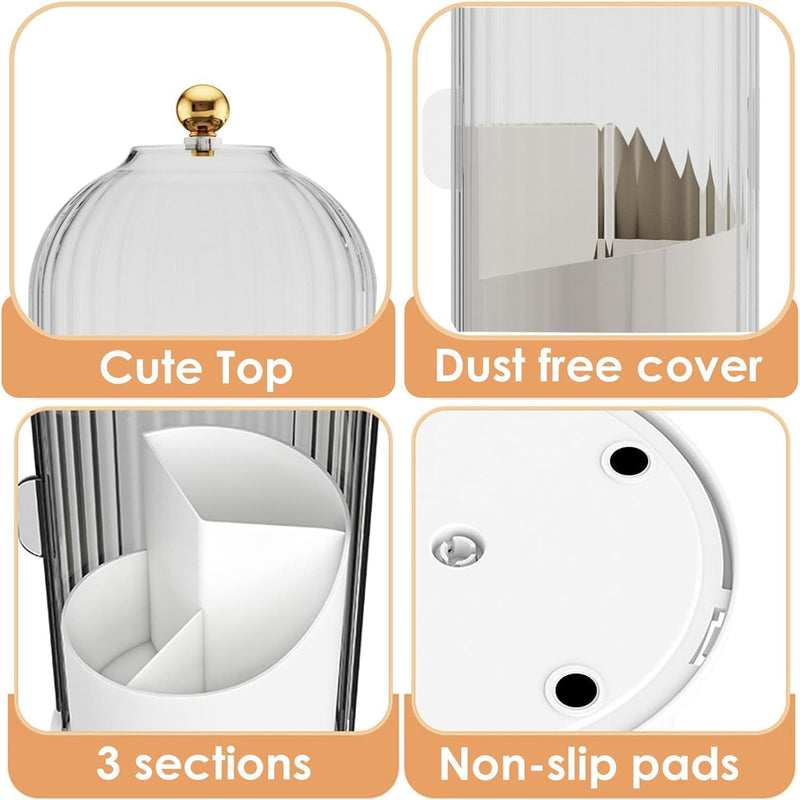 Makeup Brush Holder Case, 360° Rotating Cosmetic Organizer with Dustproof Lid, Spinning Comestic Storage Organizer for Vanity and Bathroom (White)