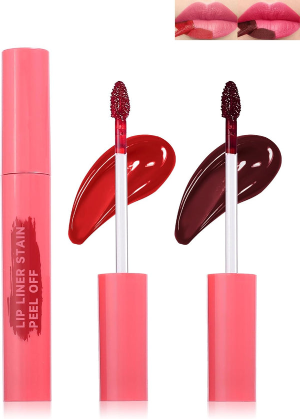 Pink Lip Stain Peel Off, 2Pcs Lip Liner Tattoo Stain Peel off with Matte Finish, Long Lasting Waterproof Smudge-Proof Lip Tint Stain, Non Stick Color Peel-Off Lipliners Delineador De Labios-03+04