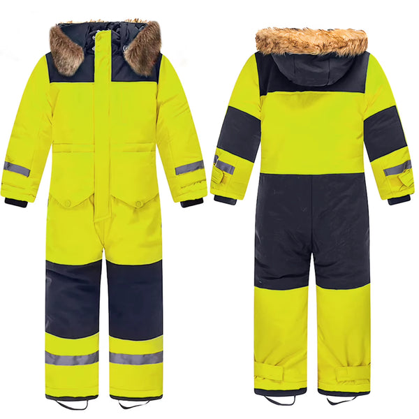 Baby Girls Boys One-Piece Ski Suits Children'S Snowboarding Fur Hooded Thick Windproof Warm Skiing Sports Clothes for Winter