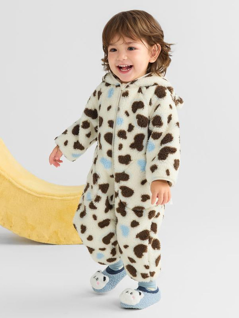 Balabala Kids' Halloween Animal Fleece Jumpsuit - Snuggly, Cute & Playful with Fun Animal Print Soft Fleece Material Easy to Wear for Little Ones Fluffy Pajamas Sleepwear Pajamas Toddler