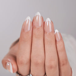 French Tip Press on Nails -  White Press on Nails Almond, Medium Glue on Nails with Nail Glue, Reusable Stick on Nails in 15 Sizes - 30 Soft Gel Fake Nails Kit, Classic