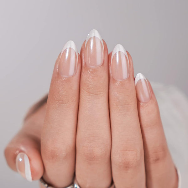 French Tip Press on Nails -  White Press on Nails Almond, Medium Glue on Nails with Nail Glue, Reusable Stick on Nails in 15 Sizes - 30 Soft Gel Fake Nails Kit, Classic
