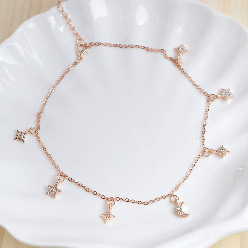 Necklances for Women Fashion & Elegant Jewelry Shiny Rhinestone Moon Star Pendant Charm Collar Lady Necklace