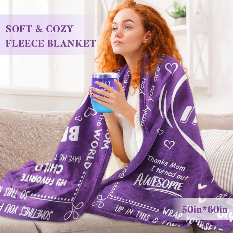 Gifts for Mom Women, Mother Gifts from Daughter Son, Relaxing Spa Gift Basket Set for Mom Sister Husband Mothers Day Gifts Bath Set Gift, Great Purple Blanket Gifts for Women
