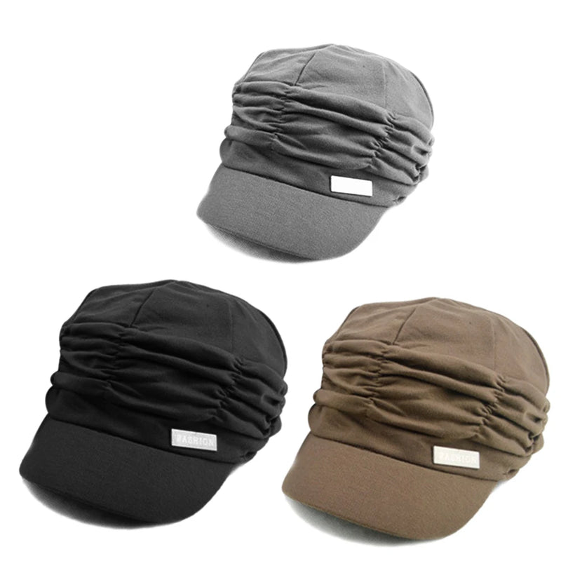 Hot Korean Solid Hat Women Autumn Winter Knited Hat Pleated Newsboy Cap Warm Outdoors Visor Skull Brown Cotton Casual