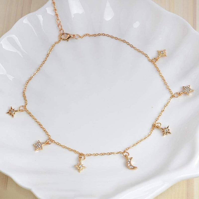 Necklances for Women Fashion & Elegant Jewelry Shiny Rhinestone Moon Star Pendant Charm Collar Lady Necklace