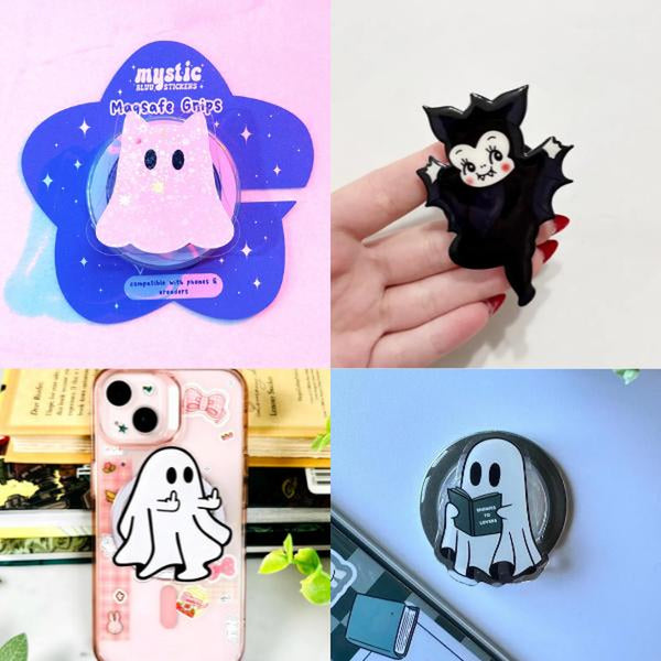 Holographic Ghost Magsafe Grip, Spooky Bookish Phone Stand, Middle Finger Ghost Grip, Cute Ghost Popsocket