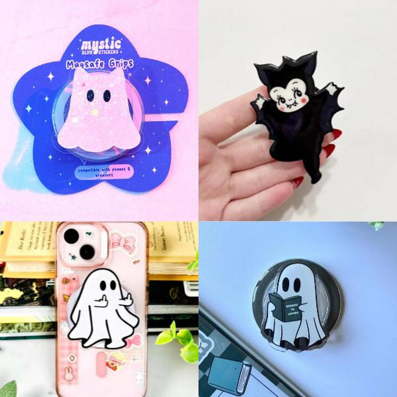 Holographic Ghost Magsafe Grip, Spooky Bookish Phone Stand, Middle Finger Ghost Grip, Cute Ghost Popsocket
