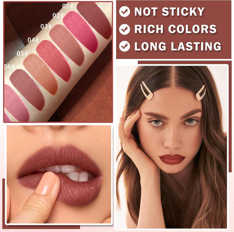 2PCS Lip Tint Stain Marker Dark Red Matte Liquid Lipstick & Lip Liner Pencil Long Lasting Waterproof Lip Liner Stain Non-Stick Cup Lip Makeup Stain Liner Marker + 01Dark Red + 06 Cherry Red