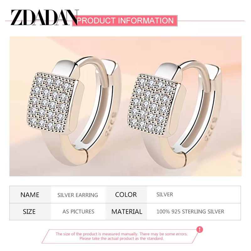 New Arrival 925 Sterling Silver Square Zircon Hoop Earrings for Women Fashion Wedding Jewelry Accessories