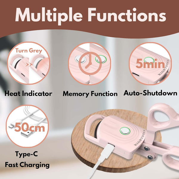 Heated Eyelash Curler - Usb Rechargeable Heated Eyelash Curler (Type-C), 3 Heated Modes, Spring Design, Professional Makeup Tool, for Gift Use (Color Pink)