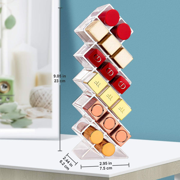 Lipstick Organizers and Storage, Acrylic Lipstick Holder Lip Gloss Tower Clear Cosmetic Fish Sticks Lip Makeup Organizer for Bathroom Vanity Countertop, 16 Slots