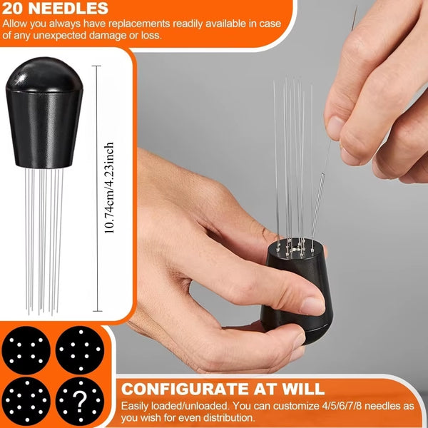 Espresso Dispensing Tool with Magnetic Holder and 20 Needles for Optimal Extraction and Improved Espresso Quality
