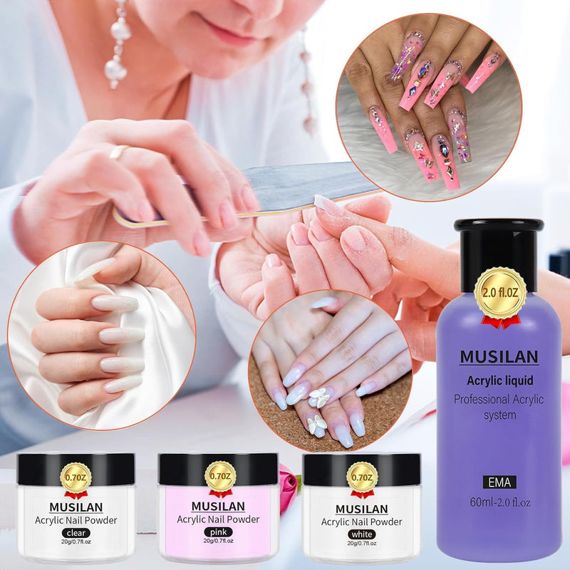 Acrylic Nail Kit-Acrylic Liquid Monomer and Acrylic Powder Set,Professional Acrylic Nail Kit Acrylic Nail Powder Acrylic Liquid Nail Brush Tips for Acrylic Nails Extension Beginner Nail Kit