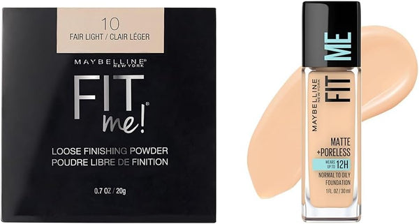 New York Fit Me Matte + Poreless Foundation Makeup, Ultra-Lightweight & New York Fit Me Loose Finishing Powder, Fair Light, 0.7 Oz.