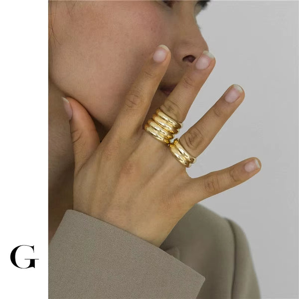 Stainless Steel Minimalist Double Layers Wide Glossy Rings Statement Designed Rings for Women Street Style Sisters' Ring