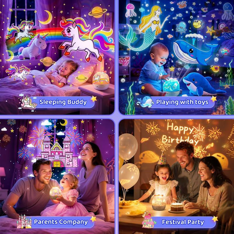Onefire Unicorn Toys for Girls Gifts, 15 Films+15 Lullaby Sound Machine for Kids Night Light Projector, Remote+Rechargeable Night Light for Kids Gifts, 360 °Rotation Princess Mermaid Toddler Girl Toys