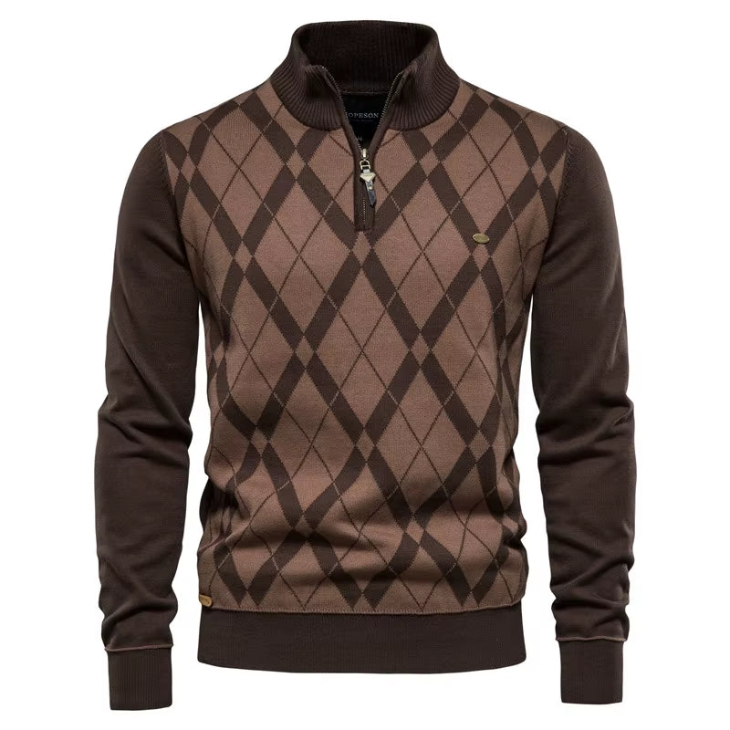 Argyle Solid Color Cardigan Men Casual Quality Zipper Cotton Winter Mens Sweaters Fashion Basic Cardigans for Men