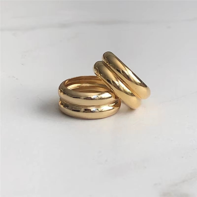 Stainless Steel Minimalist Double Layers Wide Glossy Rings Statement Designed Rings for Women Street Style Sisters' Ring