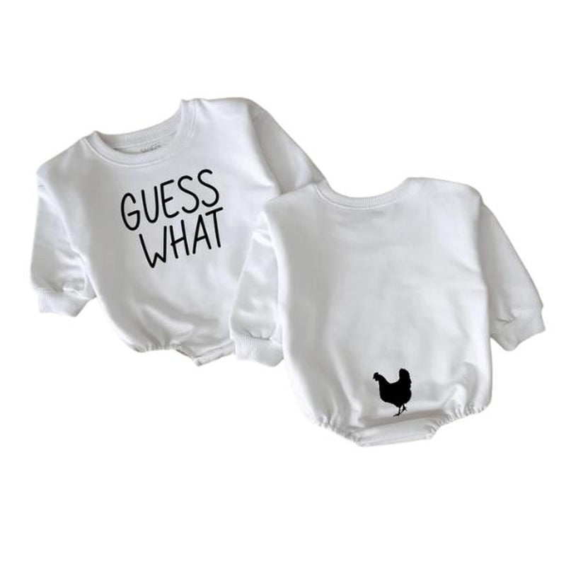 STAFAZ Guess What Chicken Butt Baby Romper - Funny Orange Bodysuit with Chicken Graphic Gender Neutral Baby Shower Gift Double Sided Design Perfect for America