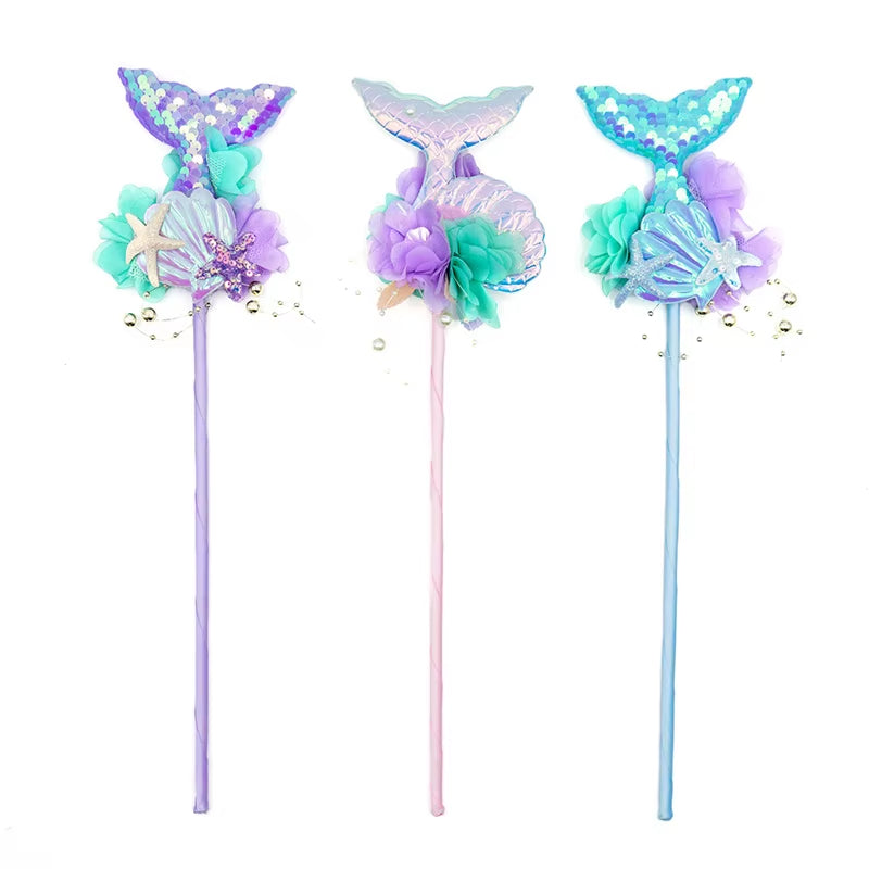 Purple Mermaid Headpiece Kids Hair Hoop Sequins Fairy Princess Angel Wand Sticks Children'S Dress up Headdress Accessories