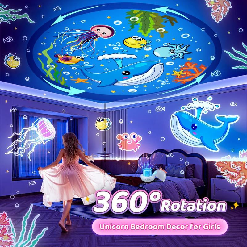 Onefire Unicorn Toys for Girls Gifts, 15 Films+15 Lullaby Sound Machine for Kids Night Light Projector, Remote+Rechargeable Night Light for Kids Gifts, 360 °Rotation Princess Mermaid Toddler Girl Toys
