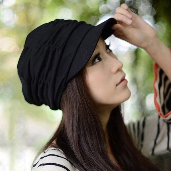 Hot Korean Solid Hat Women Autumn Winter Knited Hat Pleated Newsboy Cap Warm Outdoors Visor Skull Brown Cotton Casual