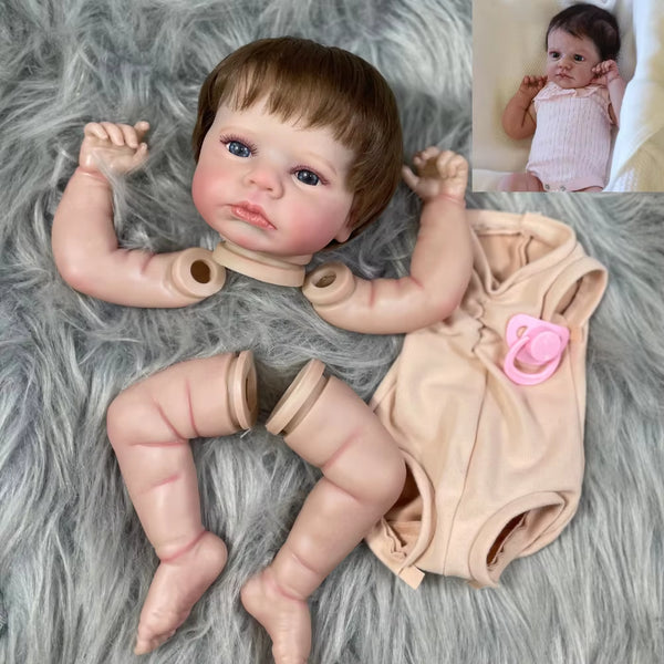 20Inch Painted Reborn Doll Kit Loulou Awake Blue Eyes with Rooted Hair 3D Painted Skin Unassembled DIY Handmade Vinyl Doll Parts