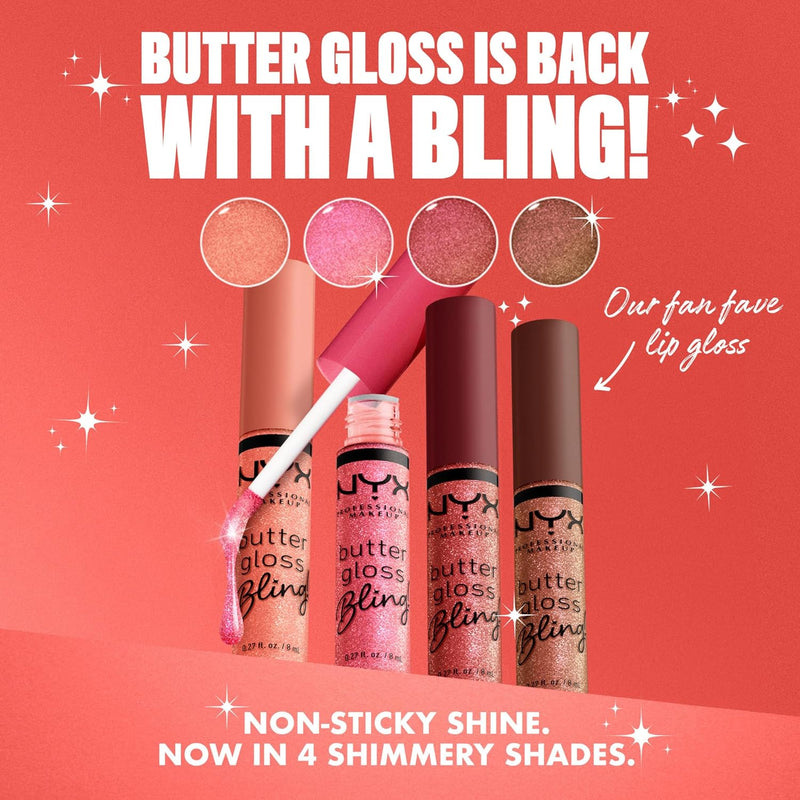 , Butter Gloss Bling, Non-Sticky, High Shine, Universally Flattering, 8 Ml - She Got Money (Shimmery Pink)