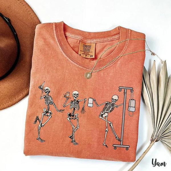 Halloween Skeleton Nurse Shirt, Fall RN Registered Nurse T-Shirt, Halloween Gift for Nurse, Spooky Season Healthcare Tee