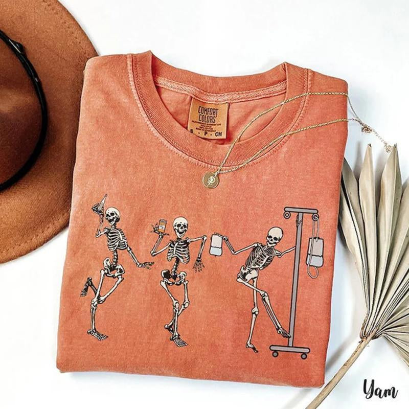 Halloween Skeleton Nurse Shirt, Fall RN Registered Nurse T-Shirt, Halloween Gift for Nurse, Spooky Season Healthcare Tee