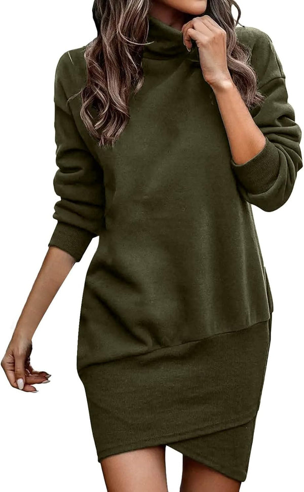 Womens Winter Turtleneck Long Sleeve Bodycon Pullover Casual Mini Sweater Dress