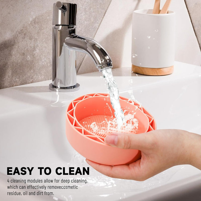 Makeup Brush Cleaner Mat with Drying Rack, Silicone Makeup Brush Cleaning Mat Scrubber Bowl, Make up Brush Cleaner Pad for Cosmetic Brushes,Orange
