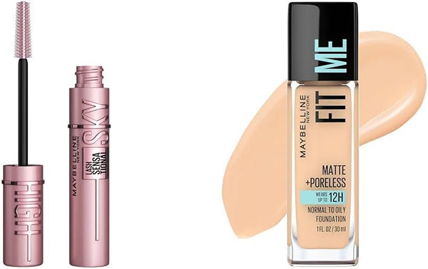 New York Fit Me Matte + Poreless Foundation Makeup, Ultra-Lightweight & Volumizing and Lengthening Mascara, for Sky-High Lashes, Lightweight Formula, Smudge-Proof and Flake-Free