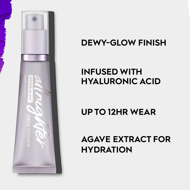 Urban Decay All Nighter Extra Glow Face Primer, Dewy Finish, Smoothing & Hydrating Base for Foundation Face Makeup, Hyaluronic Acid & Agave Extract, Paraben-Free