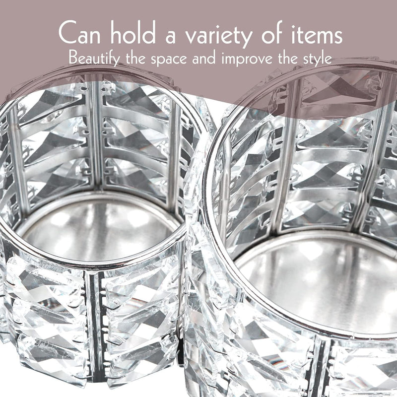 Crystal Makeup Brush Holder Organizer, Cosmetic Makeup Brush Storage Container Cup for Table, Dresser, Bathroom, Bedroom Organization, One-Piece Circular Brush Organizer (Silver)