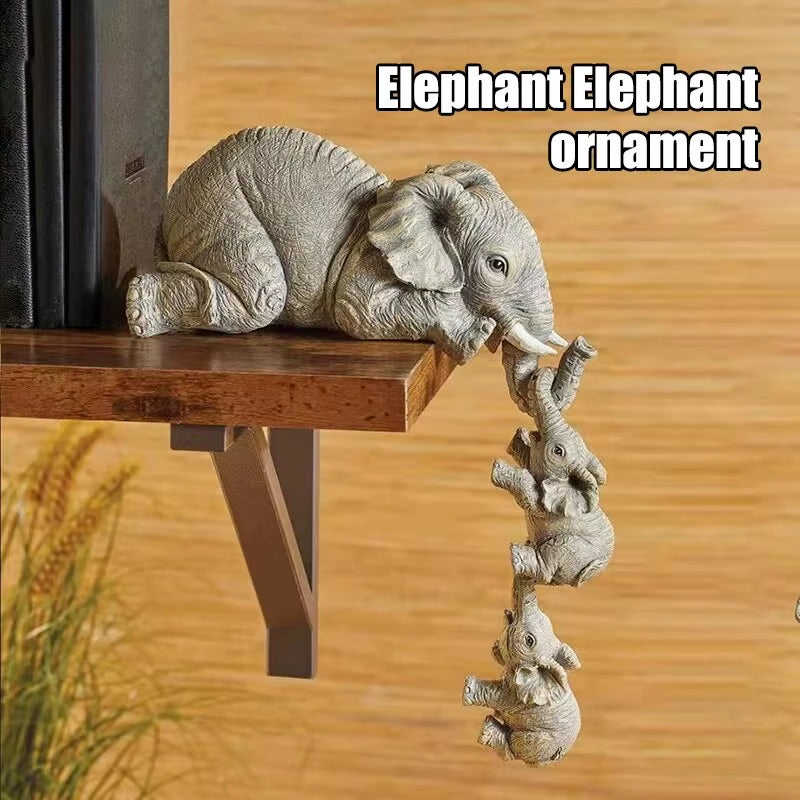 3Pcs/Set Elephant Sitter Hand-Painted Figurines,Full Size M and Two Babies Hanging off the Edge of a Shelf or Table,Resin